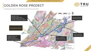 TSX.V-TRU
Matador Mining Ltd
Cape Ray Project
840 Koz total resource,
2 g/t Au within 15km strike
Marathon Gold
Valentine Lake Project
3.14 Moz. M&I @1.72 g/t Au
1.00 Moz. Inferred @ 1.70 g/t Au
GOLDEN ROSE
Canterra Minerals
Wilding Lake Project
New Found Gold
Queensway Project
Sokoman Minerals
Moosehead Project
Geological base map and claims from www.geoatlas.gov.nl.ca; Please refer to Slide 2 for disclosures.
9
GOLDEN ROSE PROJECT
Strategically located in the Valentine Lake Structural Corridor
TSXV.TRU | OTCQB.TRUIF | FSE.706 TRUpreciousmetals.com
 