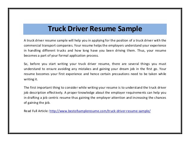 Log truck driver resume sample