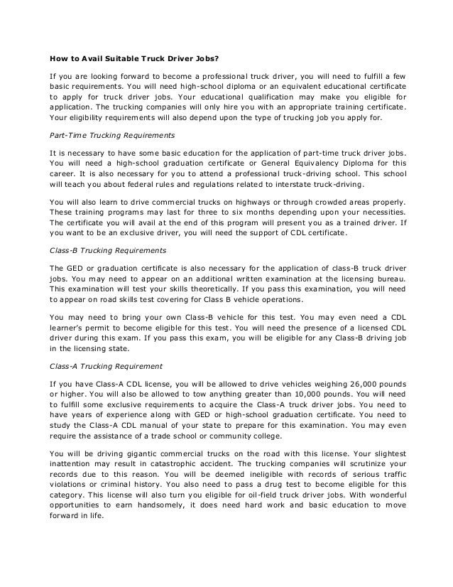 commercial truck driver job description