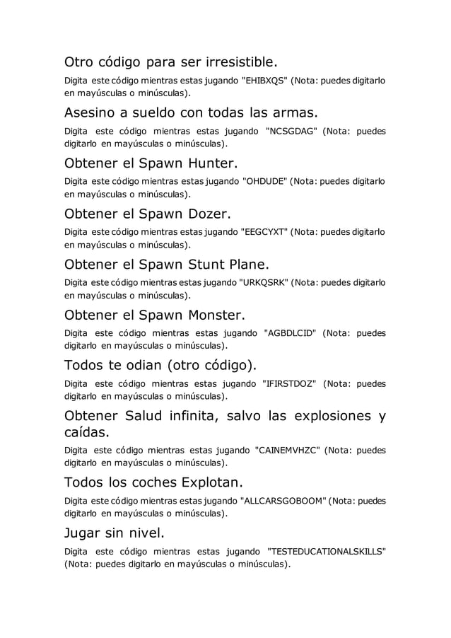 TRUCOS GTA SAN ANDREAS