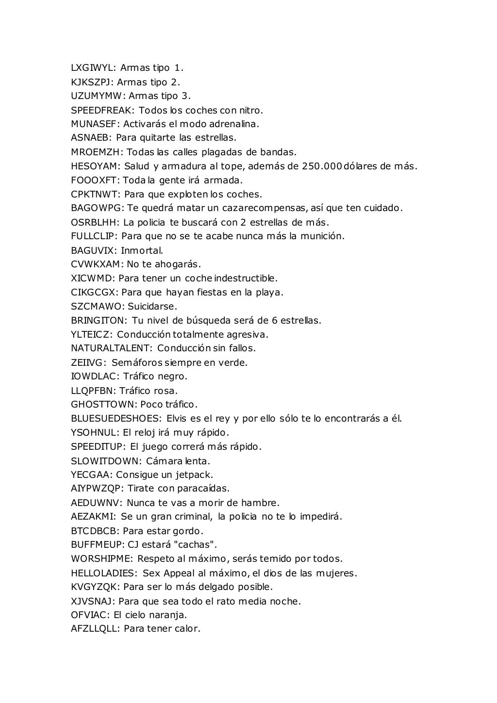 TRUCOS GTA SAN ANDREAS