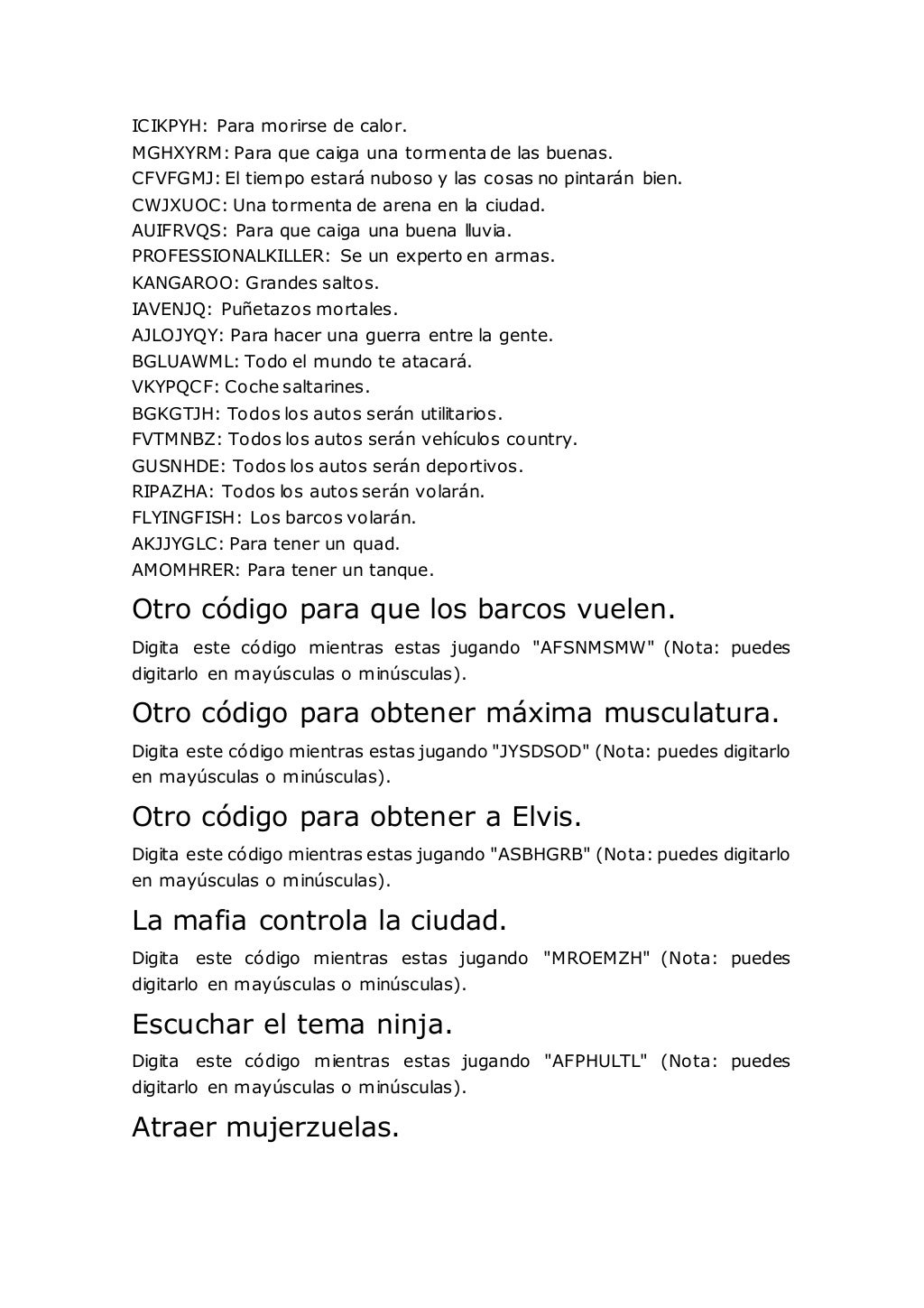 TRUCOS GTA SAN ANDREAS