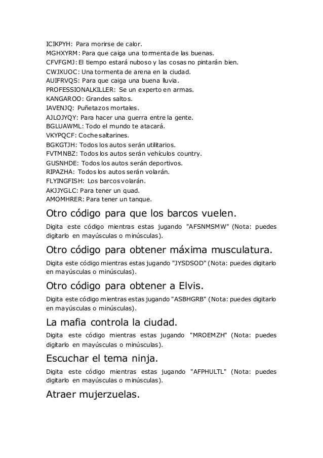 TRUCOS GTA SAN ANDREAS