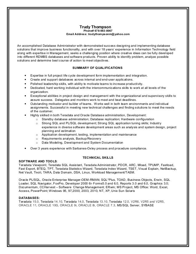 Sr Teradata Dba