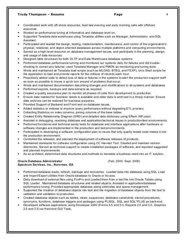teradata resume