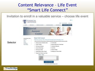 Content Relevance – Life Event
               “Smart Life Connect”
Invitation to enroll in a valuable service – choose life event




Selector




                                                                 19
 