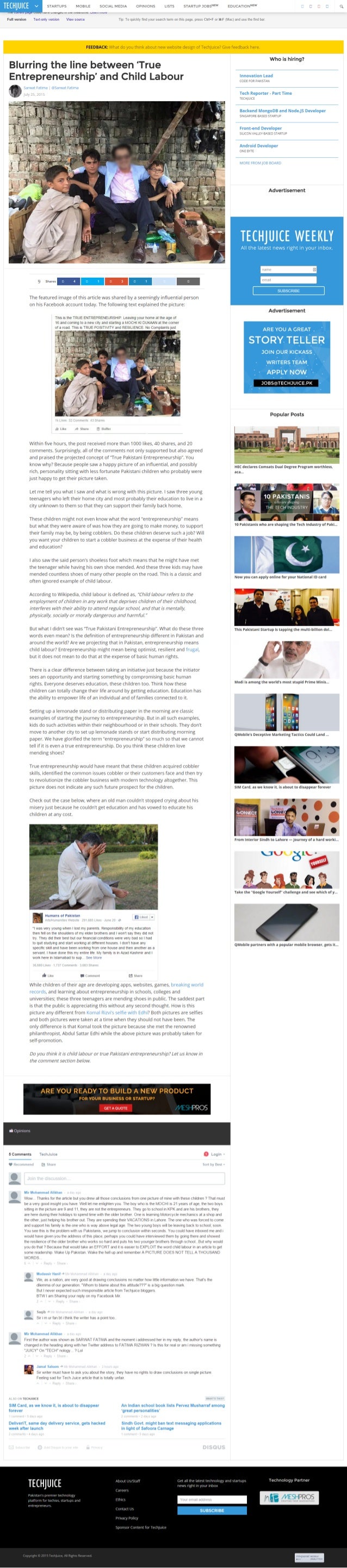 Techjuice S Famous False Story True Entrepreneurship And Child Labo slideshare