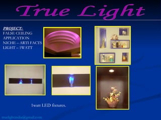 PROJECT:  FALSE CEILING APPLICATION NICHE – ARTI FACTS LIGHT – 1WATT True Light [email_address] 1watt LED fixtures. 