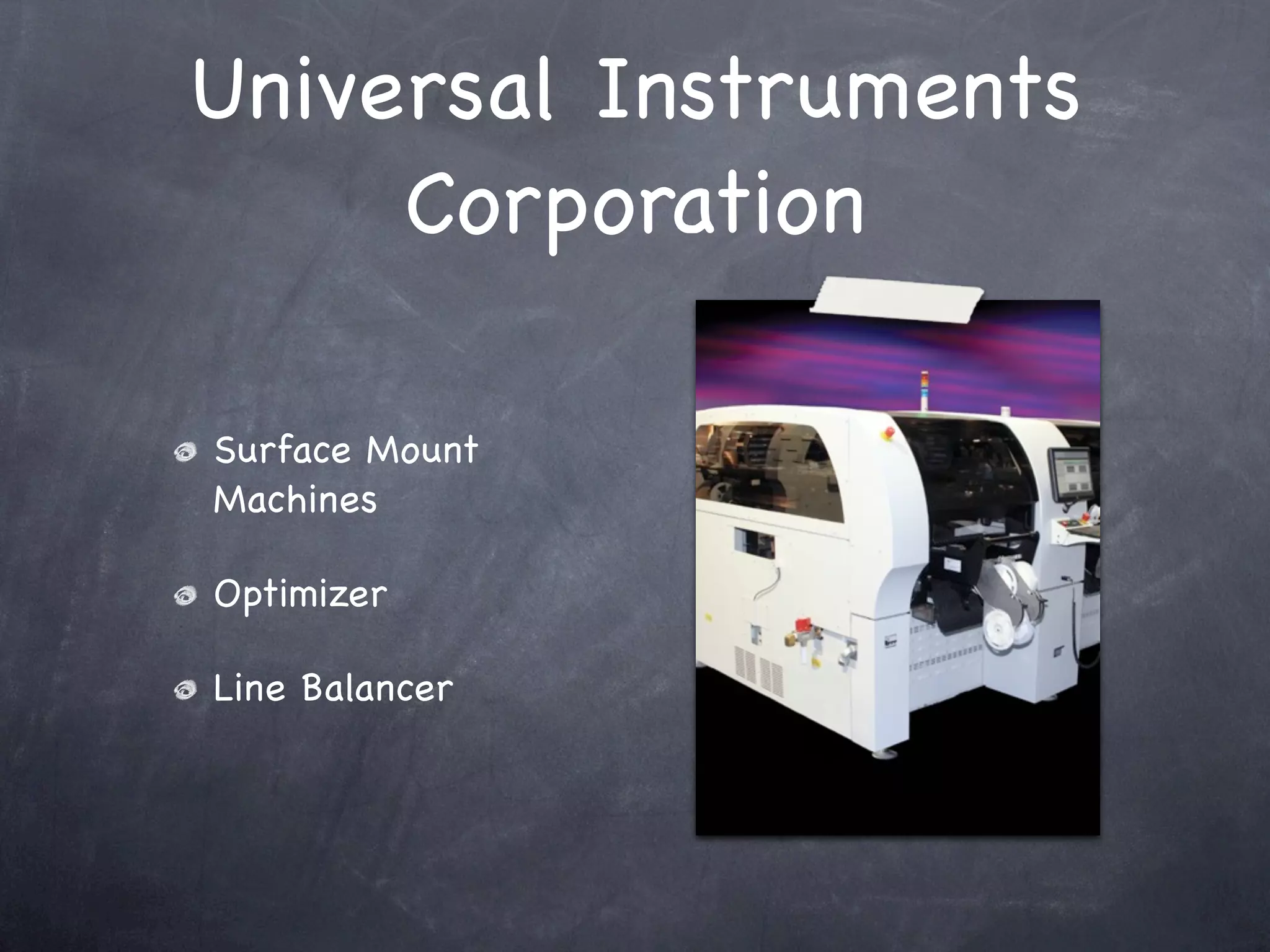 Universal Instruments
     Corporation

Surface Mount
Machines

Optimizer

Line Balancer
 