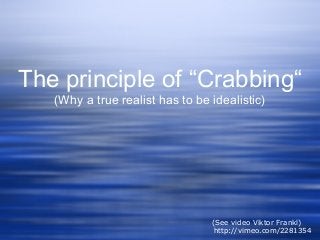 The principle of “Crabbing“
(Why a true realist has to be idealistic)
(See video Viktor Frankl)
http://vimeo.com/2281354
 