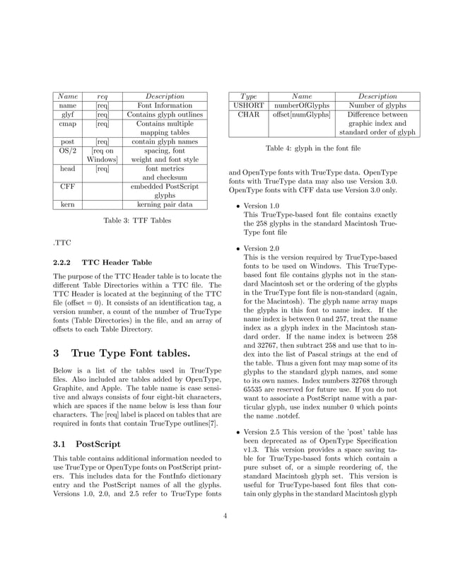 True type font tables | PDF