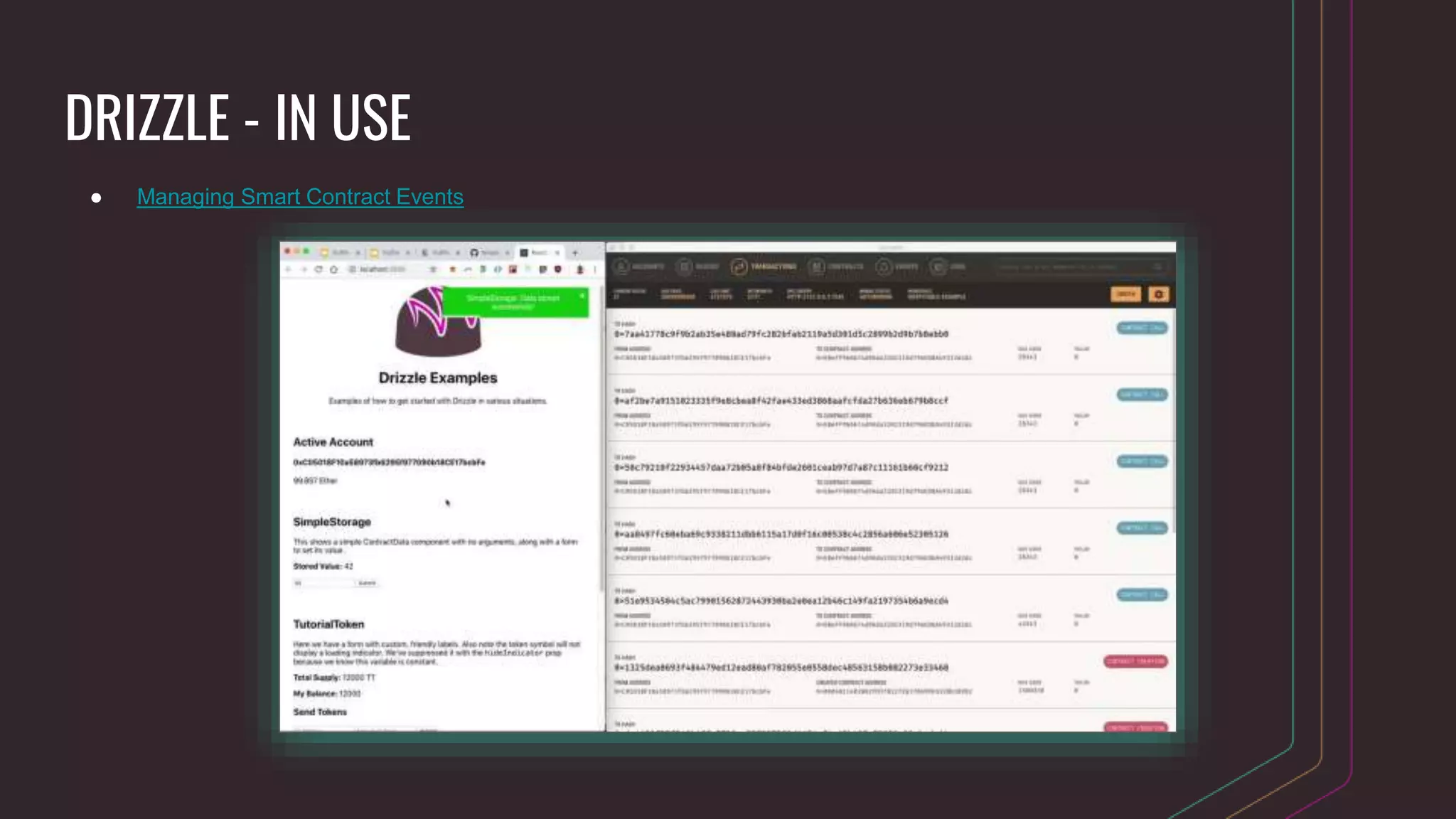 DRIZZLE - IN USE
● Managing Smart Contract Events
 