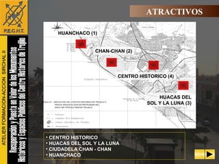 CENTRO HISTORICO HUACAS DEL SOL Y LA LUNA CIUDADELA CHAN - CHAN HUANCHACO ATRACTIVOS HUANCHACO (1) CHAN-CHAN (2) CENTRO HISTORICO (4) HUACAS DEL SOL Y LA LUNA (3) 