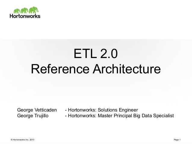 © Hortonworks Inc. 2013
ETL 2.0
Reference Architecture
Page 1
George Vetticaden - Hortonworks: Solutions Engineer
George T...