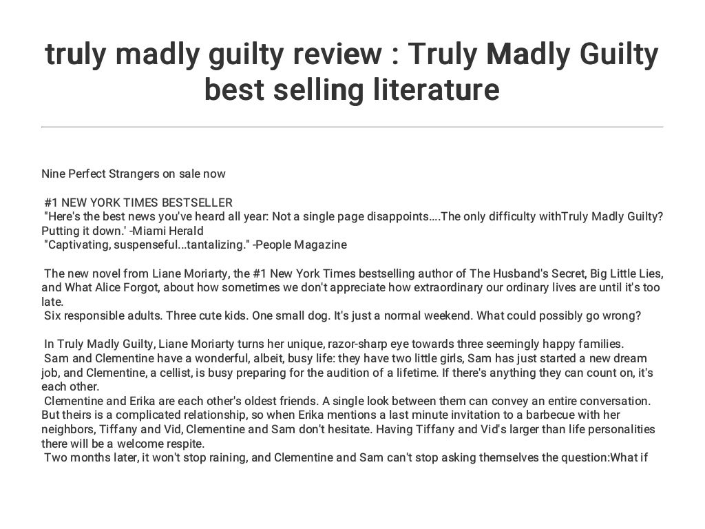 truly madly guilty book summary truly madly guilty book summary