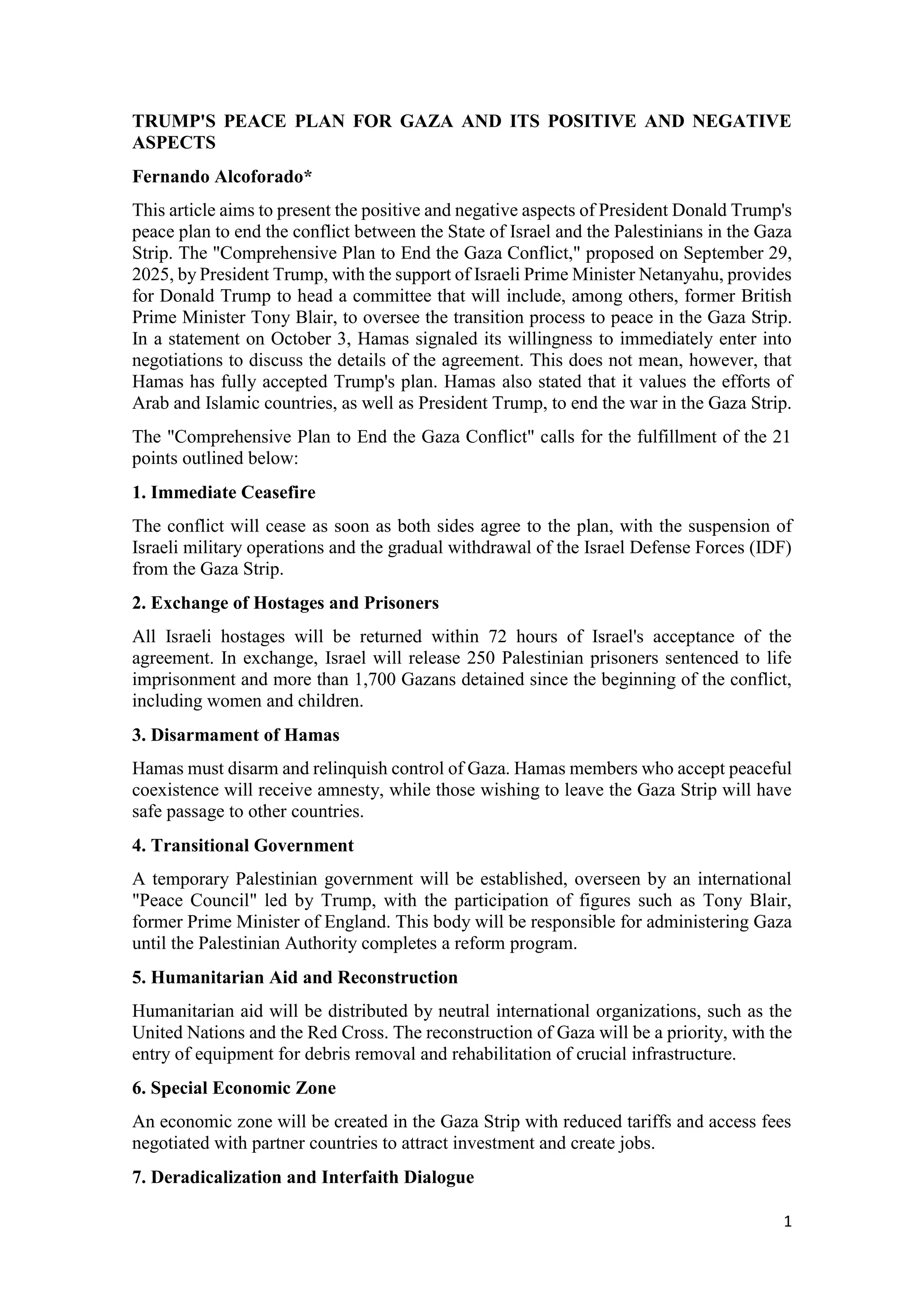 Peace Plan Examples TRUMP'S PEACE PLAN FOR GAZA AND ITS POSITIVE AND NEGATIVE ASPECTS.pdf