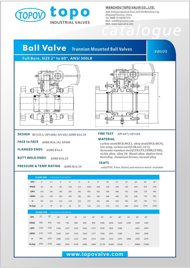 Trunnion mounted ball valve 300 lb topo valve catalogue PDF