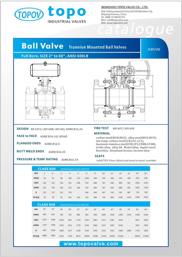 Trunnion mounted ball valve 600 lb topo valve catalogue PDF