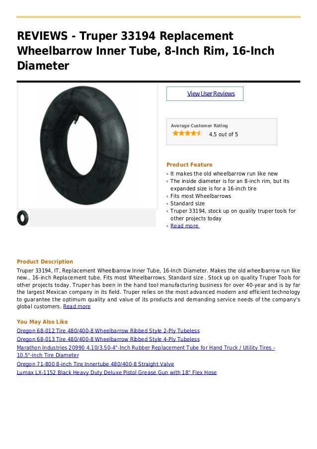 Truper 33194 replacement wheelbarrow inner tube, 8 inch rim, 16inch