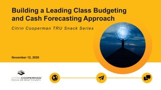 Building a Leading Class Budgeting
and Cash Forecasting Approach
Citrin Cooperman TRU Snack Series
November 12, 2020
 