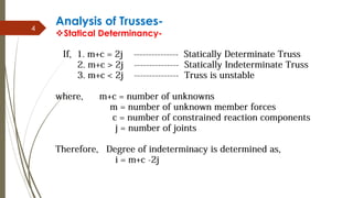 4
Analysis of Trusses-
Statical Determinancy-
 