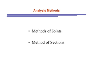Analysis Methods Methods of Joints Method of Sections 
