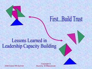 2006 Dubai HR Summit Copyright  © Bruncha  M Milaszewski Lessons Learned in Leadership Capacity Building First...Build Trust 