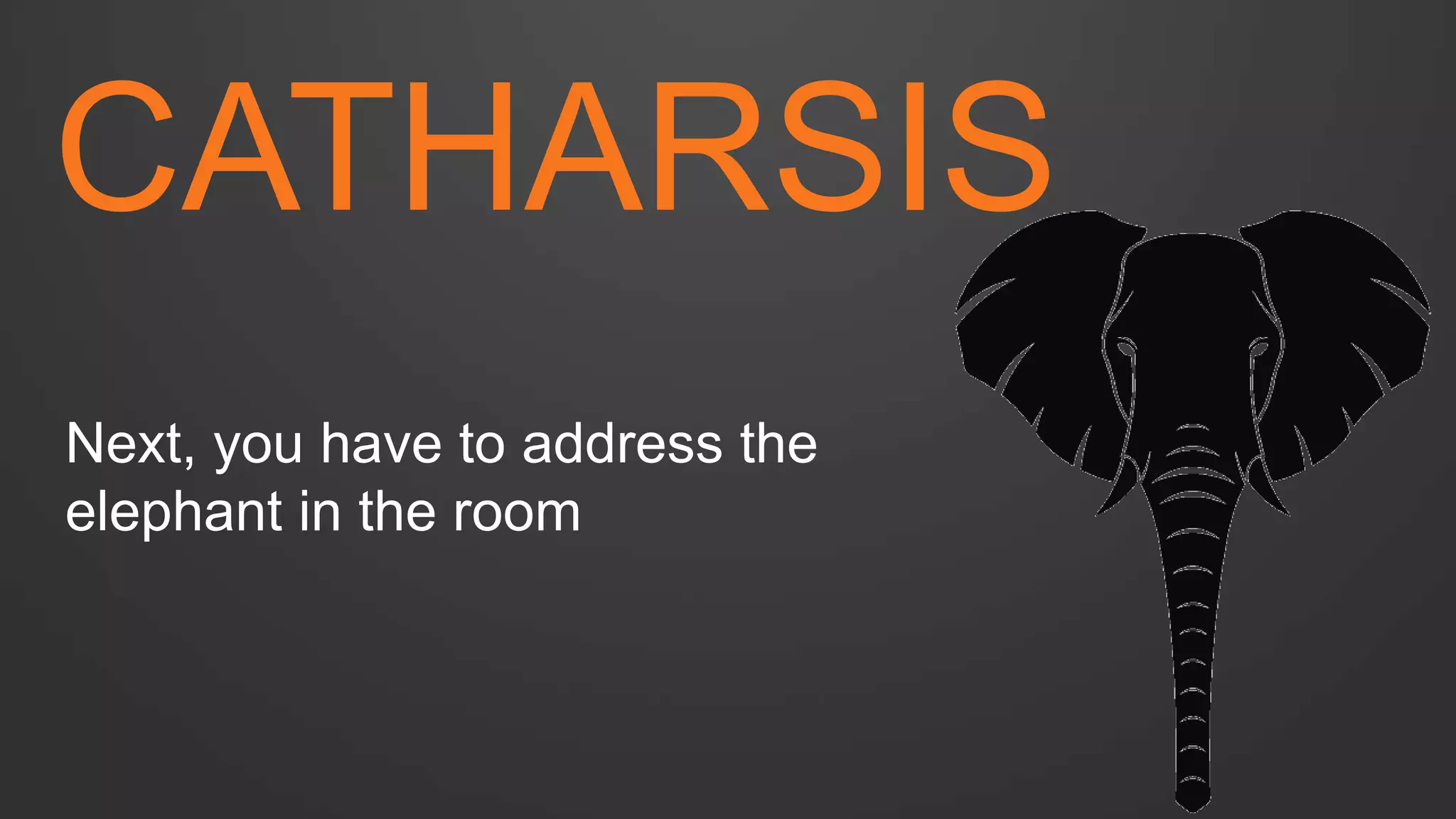CATHARSIS 
Next, you have to address the elephant in the room  