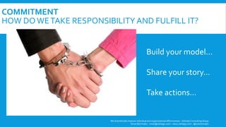 COMMITMENT
HOW DOWETAKE RESPONSIBILITY AND FULFILL IT?
We dramatically improve individual and organizational effectiveness - ZettaGo Consulting Group
Omar Bermudez - omar@zettago.com – www.zettago.com - @ocbermudez
Build your model…
Share your story…
Take actions…
 