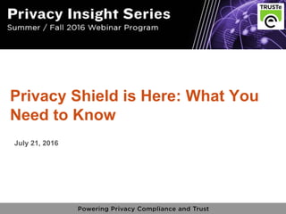 1
vPrivacy Insight Series - truste.com/insightseries
v
Privacy Shield is Here: What You
Need to Know
July 21, 2016
 