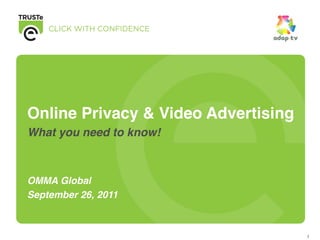 Online Privacy & Video Advertising
What you need to know!



OMMA Global
September 26, 2011



                                     1
 