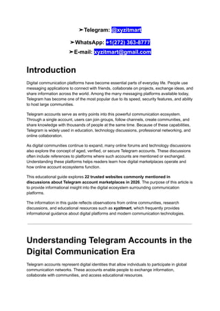 Trusted 22 Best Websites to Buy Verified Telegram Accounts in 2026 | PDF