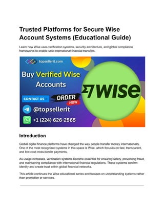 Complete Educational Guide to Verified Wise Accounts | PDF