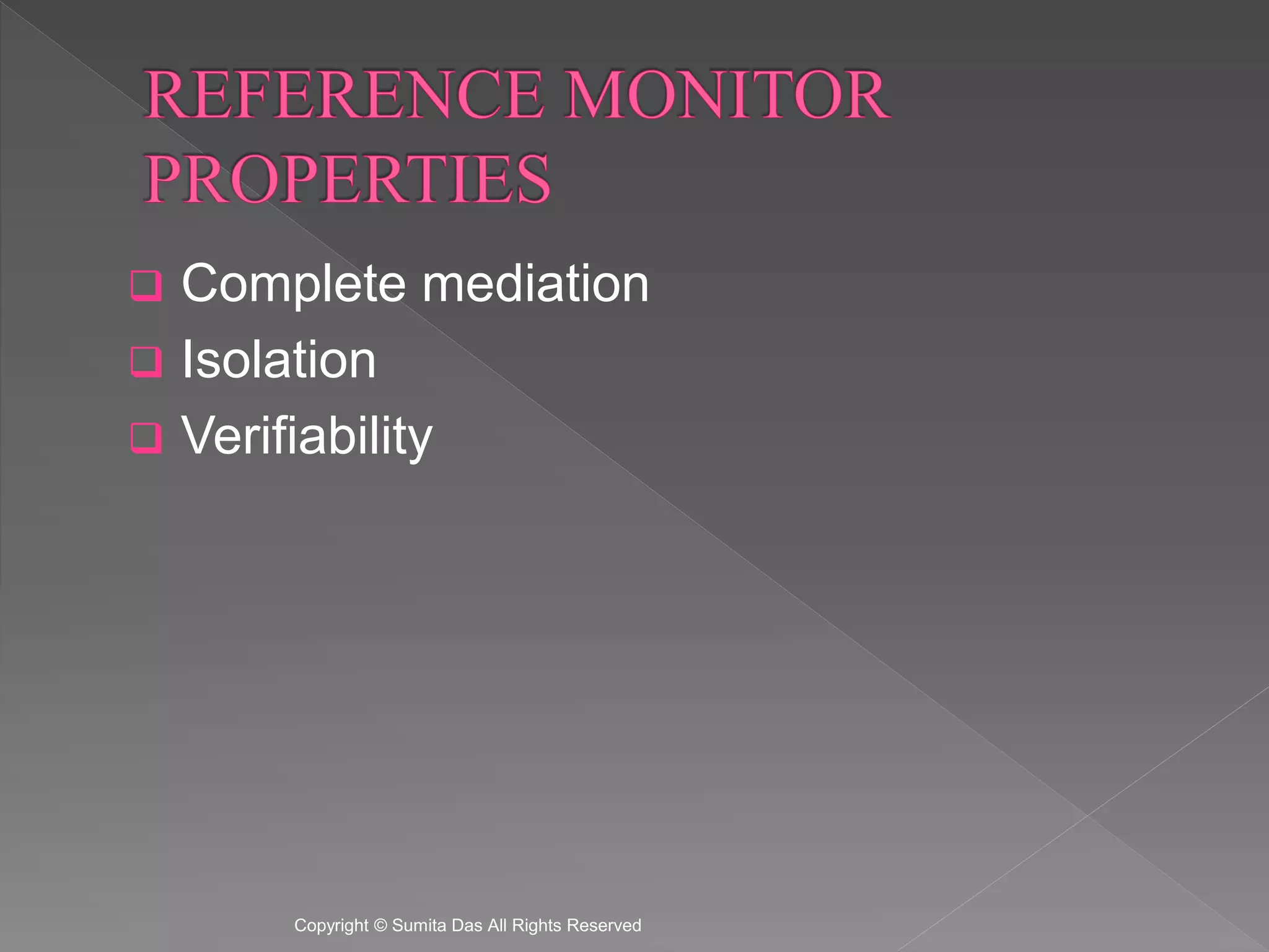  Complete mediation
Isolation
Verifiability
Created by Sumita Das