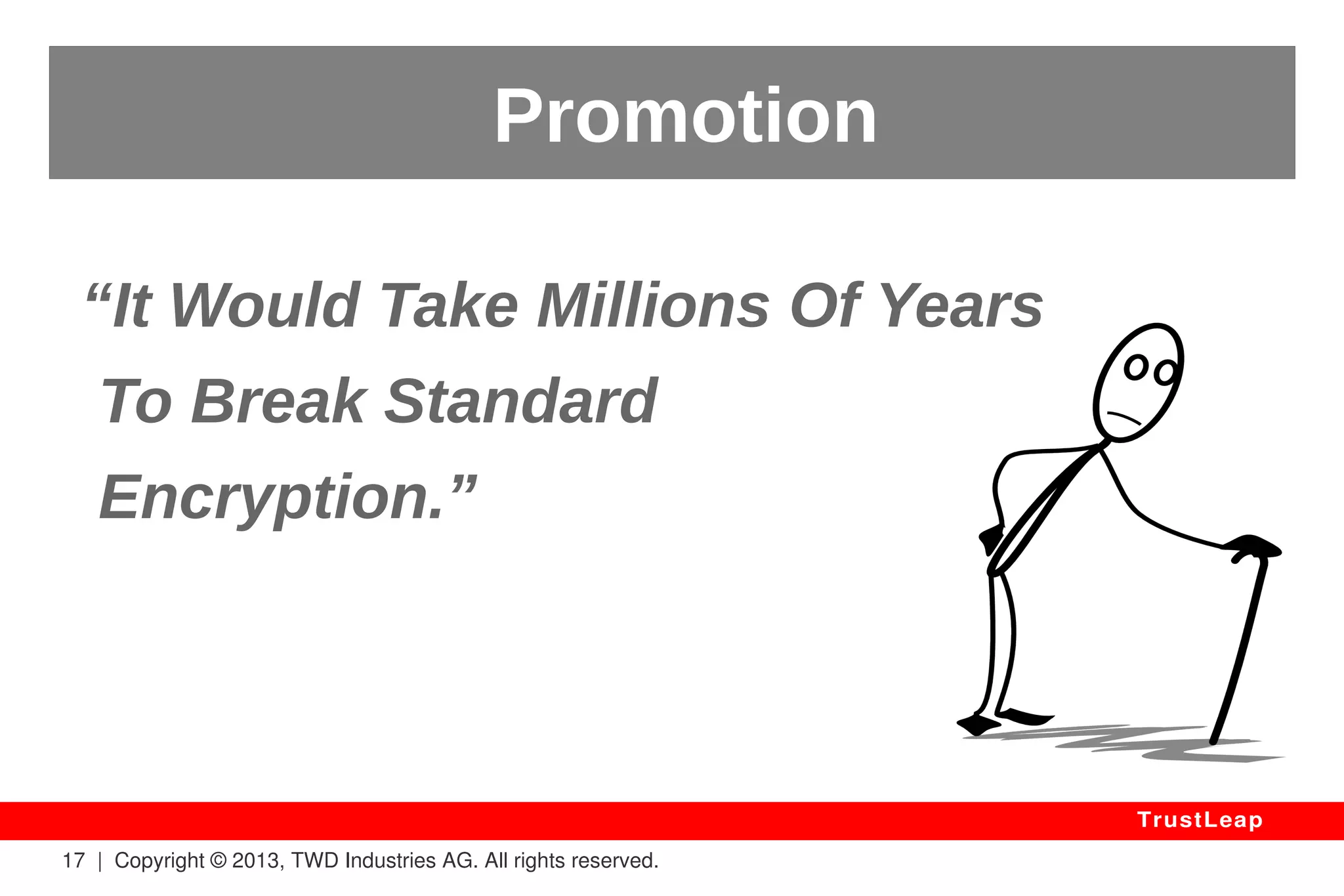 “SSL Authenticate-then-encrypt 
is Provably-Secure.” 
– Hugo Krawczyk 
17 | Copyright © 2013, TWD Industries AG. All rights reserved. 
TrustLeap 
Promotion 
 