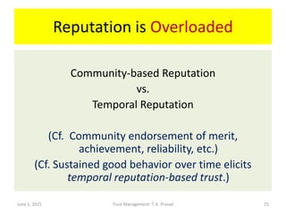 Reputation is Overloaded
Community-based Reputation
vs.
Temporal Reputation
(Cf. Community endorsement of merit,
achieveme...