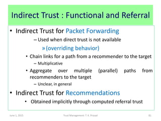 Indirect Trust : Functional and Referral
• Indirect Trust for Packet Forwarding
– Used when direct trust is not available
...