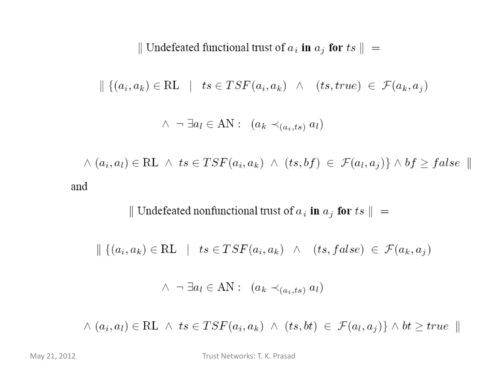 May 21, 2012   Trust Networks: T. K. Prasad   151
 