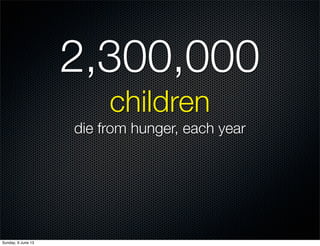 2,300,000
children
die from hunger, each year
Sunday, 9 June 13
 