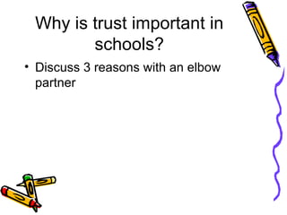 Why is trust important in schools? <ul><li>Discuss 3 reasons with an elbow partner </li></ul>