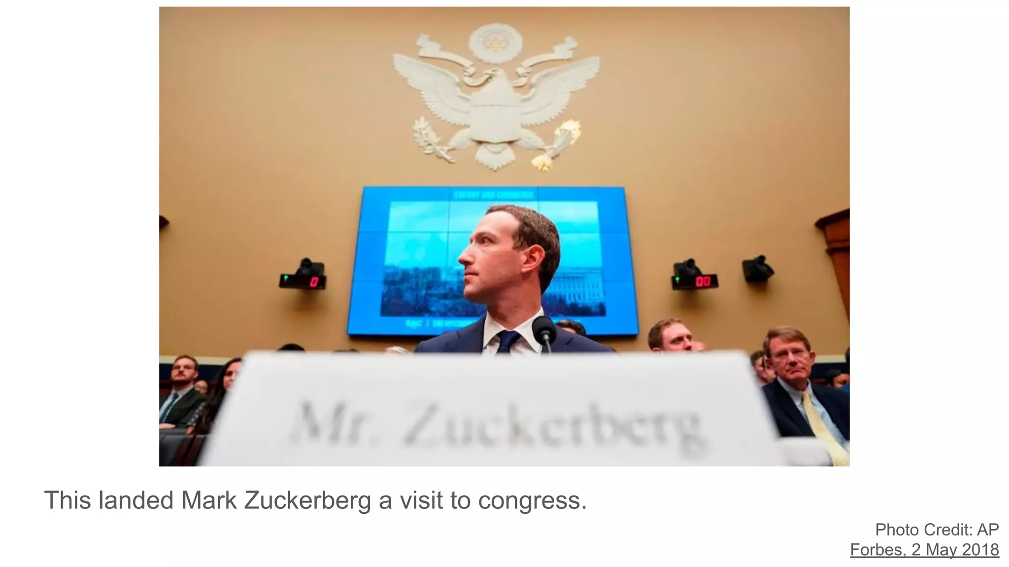 Photo Credit: AP
Forbes, 2 May 2018
This landed Mark Zuckerberg a visit to congress.
 