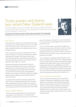 Trusts, Powers and Shams Two Recent New Zealand Cases - Rothschild - December 2008