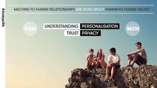 UNDERSTANDING PERSONALISATION
TRUST PRIVACY
H2H
MACHINE-TO-HUMAN RELATIONSHIPS ARE NOW ABOUT HUMAN-TO-HUMAN VALUES
M2H
 