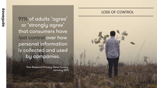 91% of adults ‘agree’
or ‘strongly agree’
that consumers have
lost control over how
personal information
is collected and ...