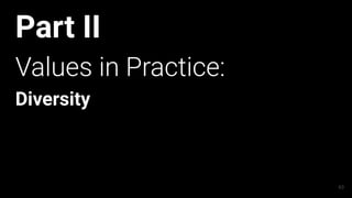Part II
Values in Practice:
Diversity
63
 