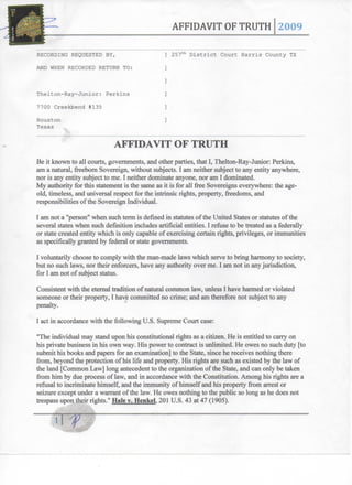 Affidavit of Truth and notice to Agents - Thelton-Ray-Junior Perkins 