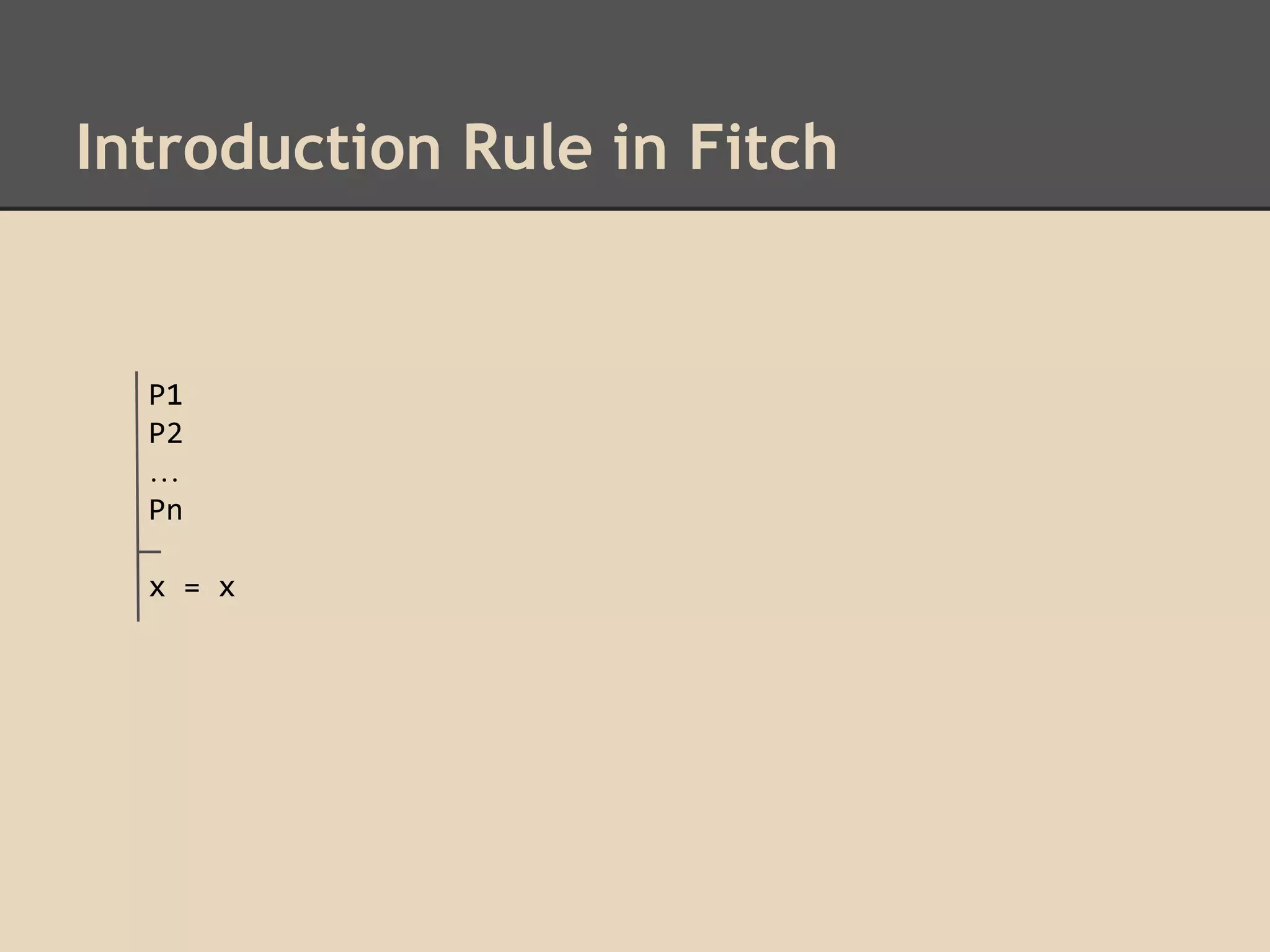 Introduction Rule in Fitch

P1
P2
…
Pn
x = x

 