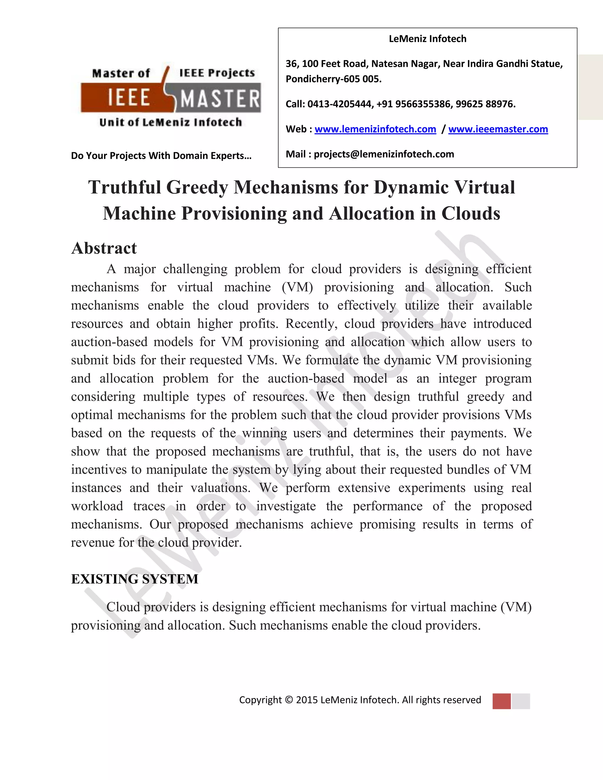 Truthful greedy mechanisms for dynamic virtual machine provisioning and ...