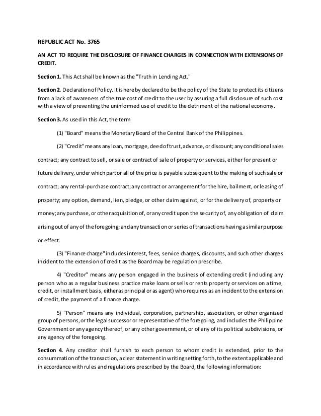 Truth in lending act