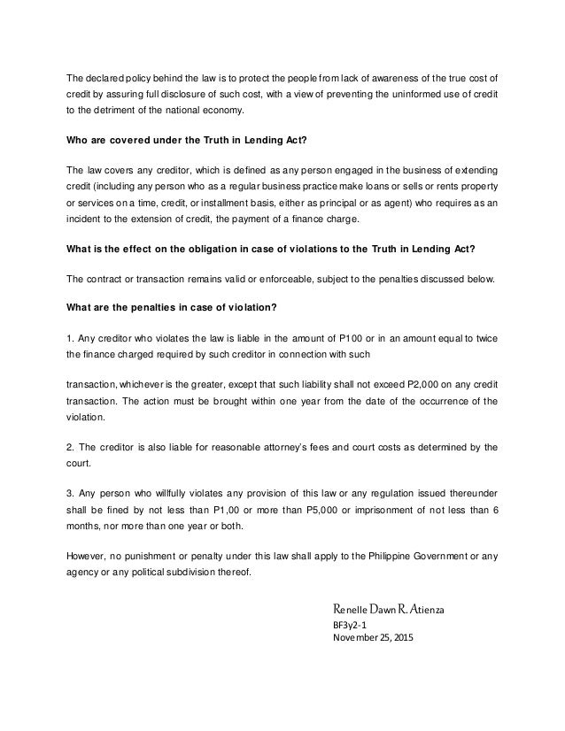 Truth in lending act